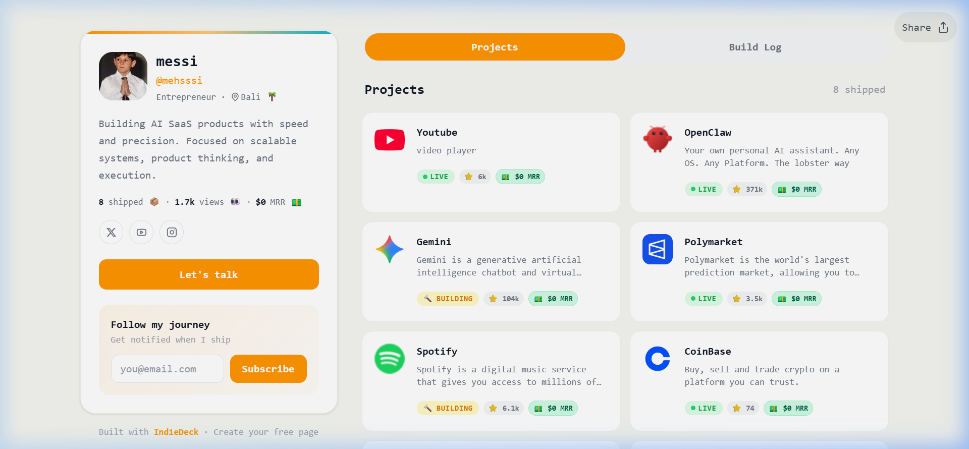 IndieDeck live profile — mehsssi